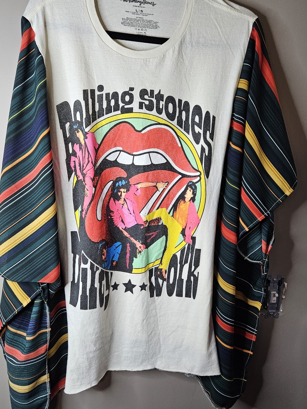 the Rolling Stones White Tee with Black Print and Yellow Accent